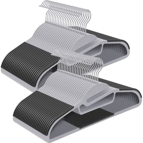 Lot de 50, Cintre en Plastique, Ouverture en Forme de U, Épaisseur 0,5 cm, Longueur 41,5 cm, Crochet Pivotant 360°, Gris Clair et Gris Foncé (1/5)
