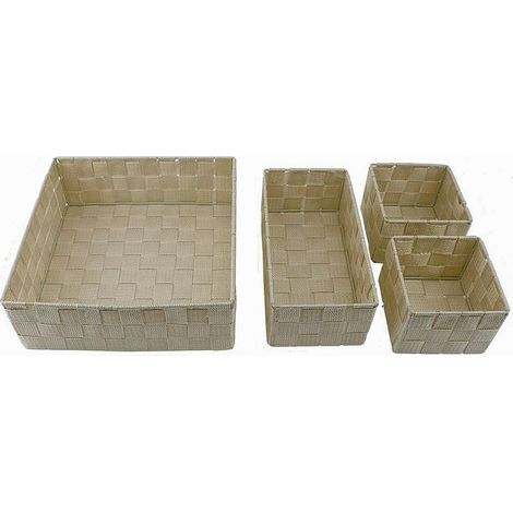 TRADE SHOP - Set 4 Pezzi Contenitori Beige Scatola In Tessuto Organizer Porta Oggetti 79063 - (1/5)