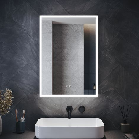 ELEGANT Stainless Steel Mirror Cabinet LED Illuminated Bathroom Cabinet Acrylic Light Strip with Anti-fog Function, Touch Sensor Switch, Shaver Socket 500 x 700mm (1/5)