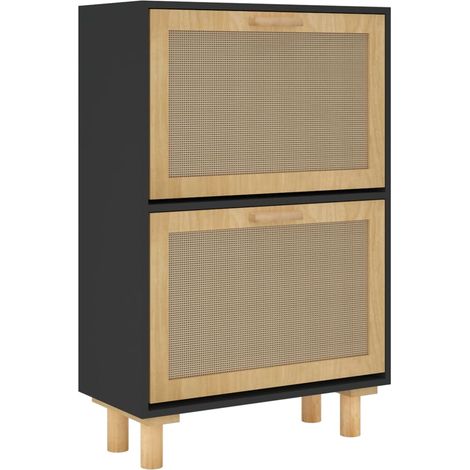 Zapatero mueble para entrada pasillo y salón 52 x 25 x 80 cm madera de ingeniería/ratán negro 020021977 (1/5)