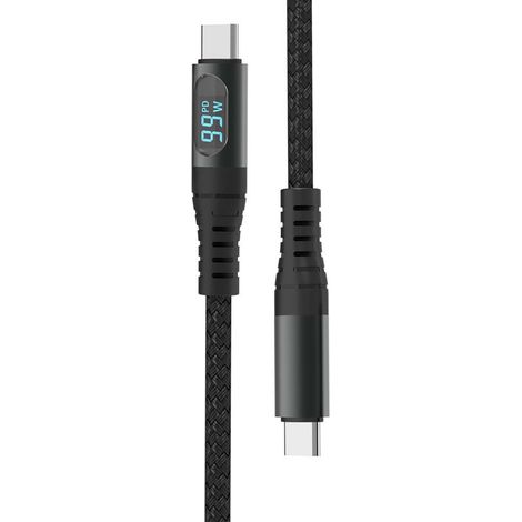 Câble double USB Type-C V-TAC 1 m, charge rapide 5 A 100 W, avec écran LED, noir (1/5)