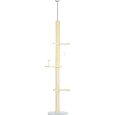 Arbre à chat réglable en hauteur (220–260 cm), antidérapant, avec poteaux en corde de sisal, dimensions 220–260 cm (H) × 47 cm (L) × 34 cm (l), coloris jaune/blanc/bleu (1/5)