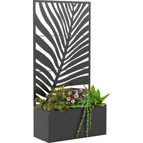 Jardinière surélevée avec brise-vue, bac à fleurs/jardinière en métal. Treillis de jardin 90 x 40 x 180 cm, noir. (1/5)