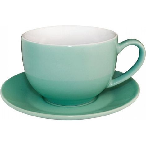 Lot de 12 tasses à cappuccino 340 ml, en porcelaine verte (1/2)