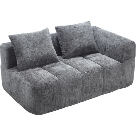 CAIziCanapé confortable 2 places, aucun assemblage requis, canapé moelleux avec un coussin, poches latérales pour télécommande et téléphone, soigné et élégant, gris (1/5)