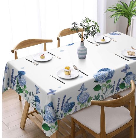 Nappe lavable, rectangulaire, 140 x 180 cm, motif hortensias, anti-taches, facile d'entretien, imperméable, pour cuisine, table à manger, table basse, fête, jardin (1/5)