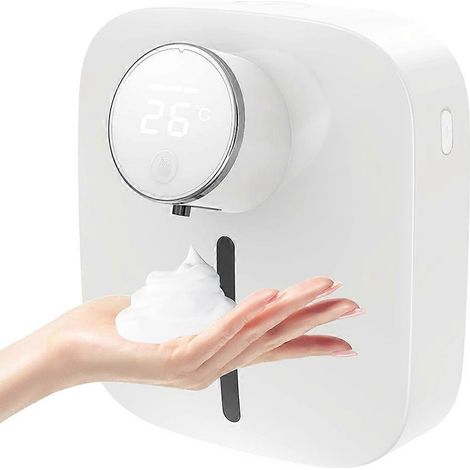 Distributeur de savon automatique rechargeable, distributeur de savon moussant avec affichage LED, sans contact, pour salle de bain et cuisine (1/4)