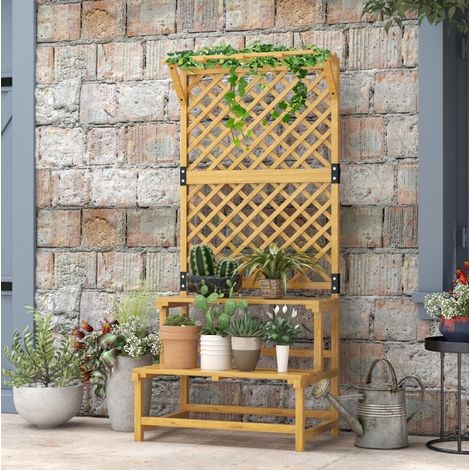 Portavasi a 2 ripiani con grigliato e tetto, in legno di abete, 75 x 50 x 166 cm, giallo DESVIAE (1/5)