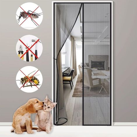 Magnetic Mosquito Net, 100x210cm Door, Ultra-Resistant Mesh, Top-to-Bottom Magnetic Seal, Automatic Closing, Keeps Air Fresh, Black (1/5)