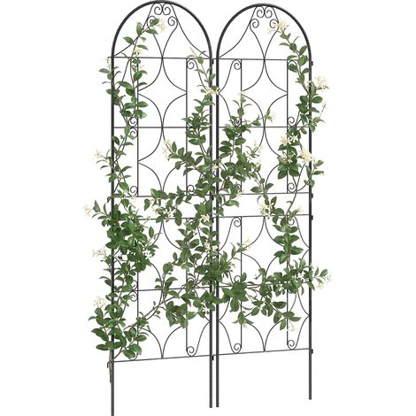Support pour plantes grimpantes avec motif lot de 2 treillis de jardin pour vigne fleurs légumes métal 50 x 180 cm noir (1/5)