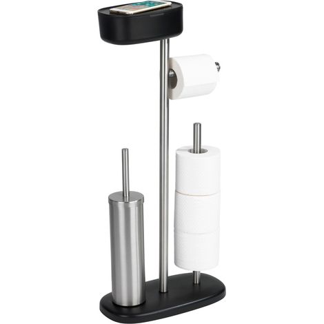 Porte-papier et brosse WC avec étagère et panier RIVAZZA, 4in1, noir, WENKO (1/6)