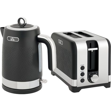 Sleek Textured Kettle and Toaster Set - Black