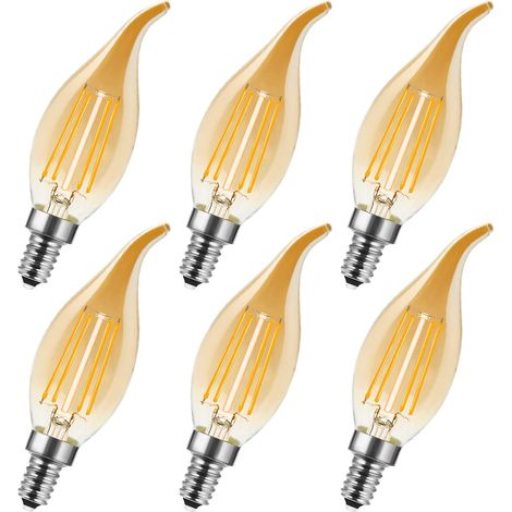 Lot de 6 Ampoules LED E14 Vintage C35, 4W (équiv. 40W), 2700K Blanc Chaud, 400LM, Non-variateur, Ambre, Culot à Vis