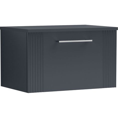 Belvide Partial Fluted 1 Drawer Wall Hung Vanity Unit with Colour Coordinating Worktop - 600mm - Satin Soft Black