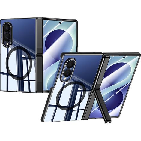 Funda transparente para Samsung Galaxy Z Fold 8, con soporte y cristal para la pantalla externa, compatible con MagSafe, marco negro.