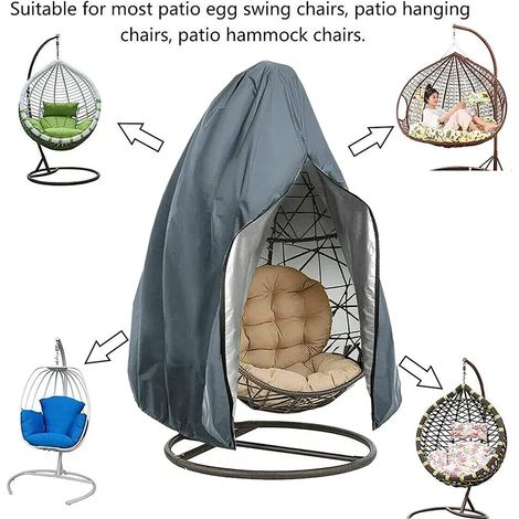 Housse pour fauteuil suspendu (environ 190 x 115 cm), en tissu Oxford argenté imperméable et respirant, avec fermeture éclair et cordon de serrage. (1/5)