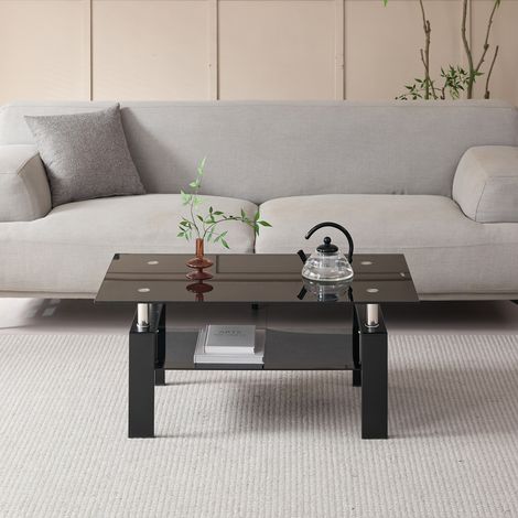Schwarzer gehärteter Glastisch mit modernem, elegantem Design – robust und stabil für Wohnzimmer oder Entspannungsbereich