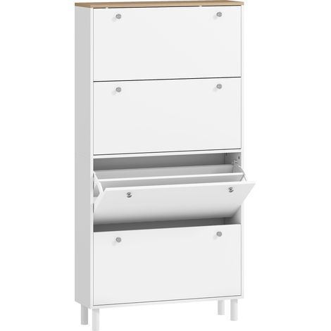 Scarpiera Slim per 24-32 Scarpe 80x23,5x157 cm con 4 Cassetti Ribaltabili e Ripiani Regolabili in Legno Bianco (1/5)