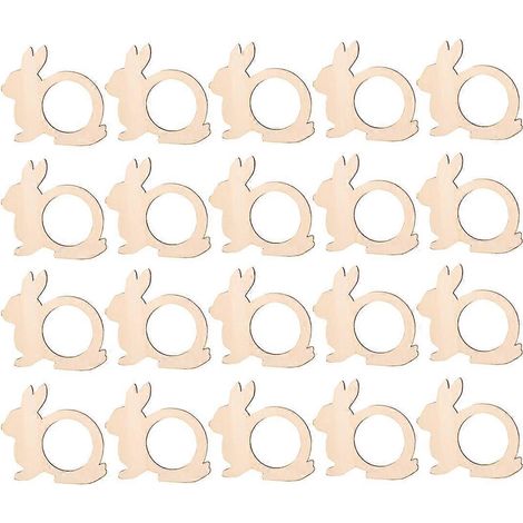 Lot de 20 ronds de serviette en bois en forme de lapin, attaches de serviette tendance pour fêtes-10.00X8.50X0.20CM-Khaki (1/3)