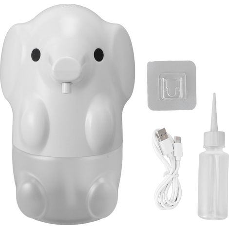 Dispenser di sapone senza contatto, a forma di elefantino, ricaricabile tramite USB, automatico, schiumogeno, per bagno e hotel, colore bianco. (1/5)