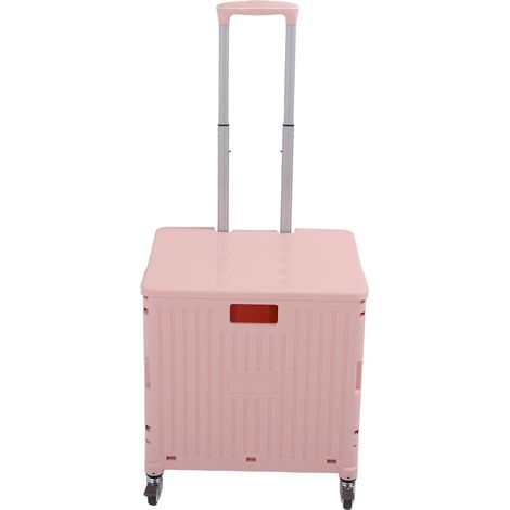 Chariot pliable à roulettes avec couvercle, caisse de transport à poignée télescopique, roues pivotantes, PP robuste, rose, pour courses (1/5)