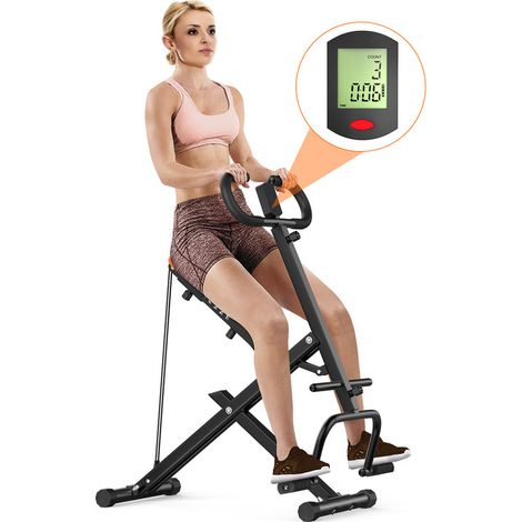Rattantree - Appareil entraînement abdominal - Entraîneur aérobic intérieur - compteur LCD - Cible jambes, bras, fessiers, abdominaux - Charge max 120 kg - 85x58x110 cm - Noir