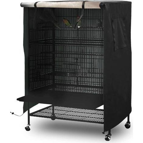 Grande housse de protection pour cage à oiseaux - Résistante aux intempéries(600D) - Protection solaire - Universelle pour cage à oiseaux Noir 130x96x59cm