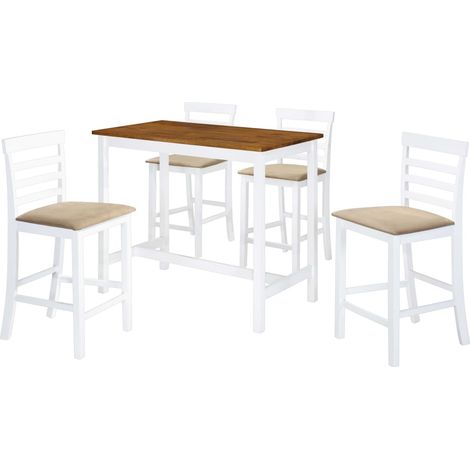 Table et chaises de bar 5 pcs Bois massif Marron et blanc (1/5)