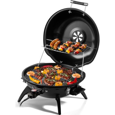 Barbecue électrique de table, pour une utilisation intérieure et extérieure, balcon, jardin et cuisine, 1600 W, portable avec couvercle et température réglable, revêtement antiadhésif (1/5)