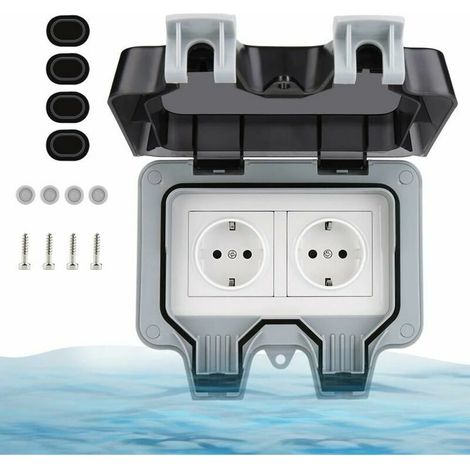 orchidwaterproof Wall socket Double outdoor socket IP66 weatherproof, surface mounting and protection contact for wet rooms - For outdoor - Outdoor socket - 2 sockets with cover (1/5)