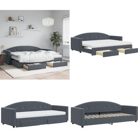 vidaXL Tagesbett Ausziehbar mit Schubladen Dunkelgrau 80x200 cm Samt (1/5)