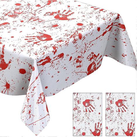 Nappe d'Halloween effrayante avec empreintes de mains ensanglantées, nappe zombie ensanglantée, articles de fête d'Halloween, 2 pièces (1/5)