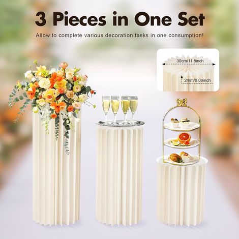 Lot de 3 vases Support de fleurs pliable Colonne décorative Blanc Vase cylindrique pour mariage, fiançailles, anniversaire, décoration de table (1/5)