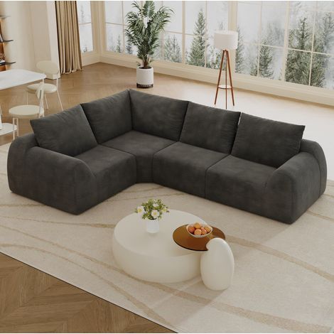 Canapé droit 267 cm en tissu gris foncé, rembourrage en mousse haute élasticité, livré compressé, montage sans outil, idéal pour salon et chambre – CHICFURN (1/5)