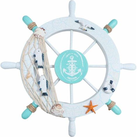 Wall Decoration Nautical Beach Wooden Boat Ship Steering Wheel Fishing Net Shell Home Wall Decor (Swim ring) (1/5)
