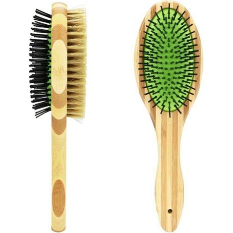 Brosse double face pour chien en bambou, peigne de massage anti-perte avec pointes arrondies pour animaux (1/5)