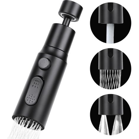 Douchette Evier Cuisine Robinet 360 Degres, 3 Modes Embout Robinet Cuisine avec Aerateur, Mitigeur Evier Cuisine Tete de Robinet Rotative, Adaptateur Robinet Universal Orientable(Noir) (1/5)