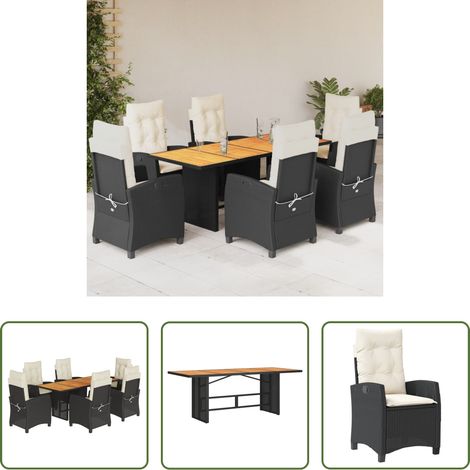 Gartentisch -  7-tlg. Garten-Essgruppe mit Kissen Schwarz Poly Rattan (1/5)