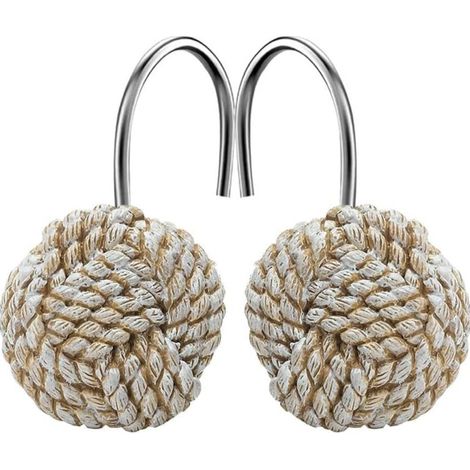 Set mit 24 dekorativen Duschvorhanghaken, cremefarbener Duschvorhanghalter aus Metall im maritimen Stil, Badezimmeraccessoires