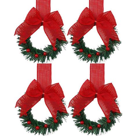 Guirlande De Noël Pour Armoire De Cuisine - 12 Pièces - 10 Cm De Diamètre Intérieur - Ruban Rouge En Velours - Pour Portes Fenêtres Et Espaces Intérieurs
