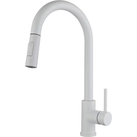 Cross-border 304 Stainless Steel Pull-out Kitchen Faucet, Brushed Gold Hot and Cold Water Faucet, Lead-free Sink and Dishwasher Faucet - White [Straight Pull-out Head]