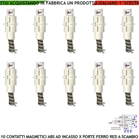 Contatti a Scambio Per Antifurto 10 Rilevatori Magnetici Cilindrici In ABS ad Incasso Controllano Cancello in Ferro Aperto Chiuso Campo Lavoro 15 mm 3 Fili C.NC.NA Max 30V 10W Fissaggio Scomparsa IP67 (1/4)