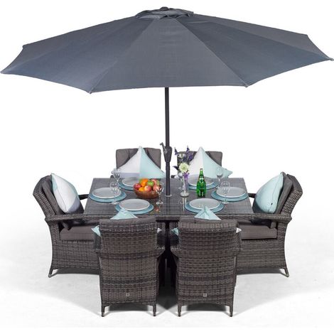 Arizona Rectangular 6 Seater Rattan Patio Dining Set - Grey (1/5)
