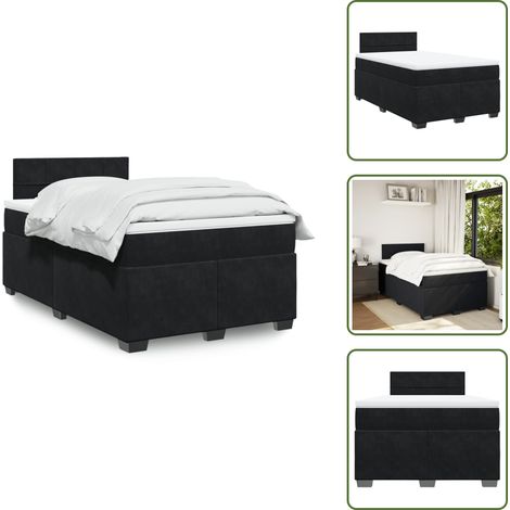 The Living Store Sommier à lattes de lit avec matelas Noir 120x200 cm Velours - Lit Double - Literie - Matelas - Chambre À Coucher - Meuble De Chambre (1/5)