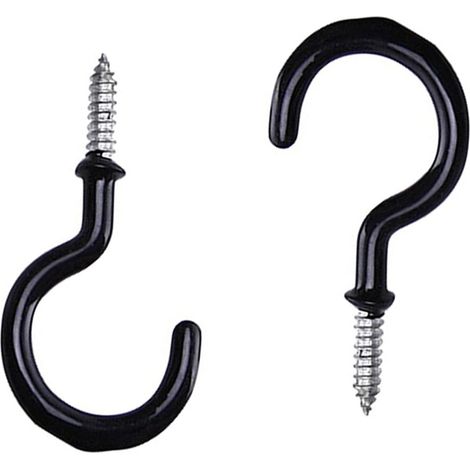 10PCS Crochets de plafond à visser Suspendus Crochet de plafond à crochets Bureau tasse pour sac d'école/point d'interrogation en forme de crochets 6.7cm(Noir) (1/4)