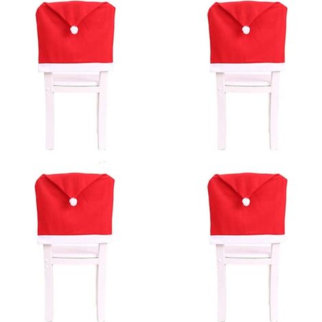 fundas para sillas, con estampado de gorros navideños, de poliéster rojo y blanco, para cocina, comedor y sala de estar. (1/5)