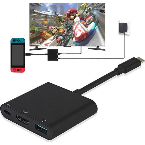 Adaptateur HDMI 4K/1080p pour Switch, station d'accueil TV multiport USB 3.0 PD 3 en 1 avec chargeur et câble convertisseur USB Type-C pour Switch/Samsung série S/Huawei Mate (1/5)