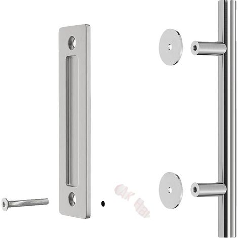 Manilla para puerta corredera, diseño de doble cara, acero inoxidable duradero, redonda plateada. (1/2)
