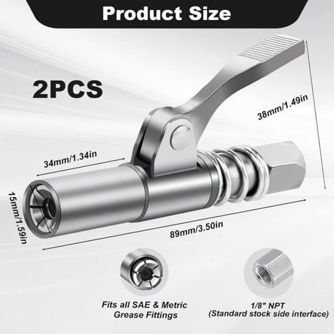2 Pièces Embout Pompe à Graisse, G Coupler Embout Pompe à Graisse avec Verrouillage à 6 Mors, Embouts Rapides pour POMPE A GRAISSE (1/4)