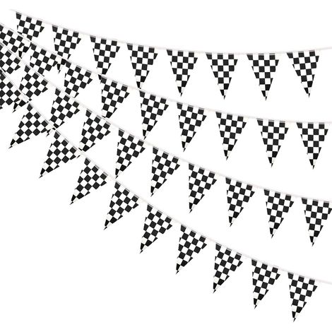 Guirlande Drapeau Damier - 30 Fanions - Polyester - Décoration Course Auto Moto - Extérieur Intérieur - 10M Noir Blanc (1/5)